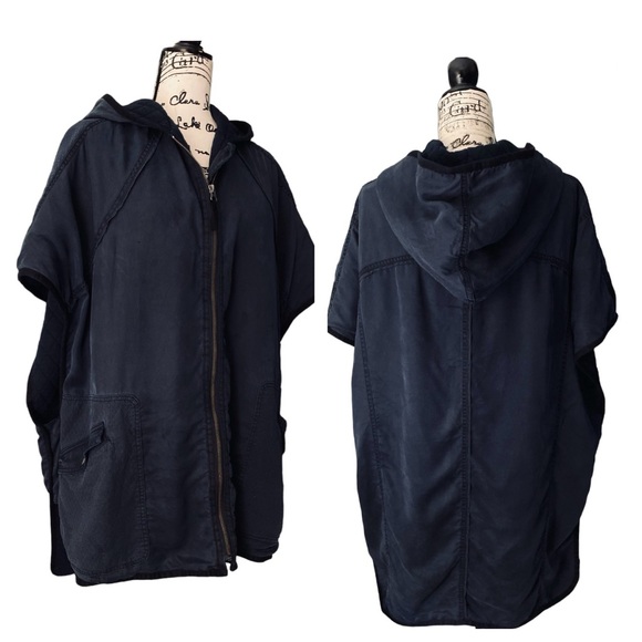 Anthropologie Hooded Utility Cape by Hei Hei Size M/L Navy - Picture 2 of 15